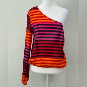 Olsenboye Striped One-Shoulder Top - Red, Pink, and Black Size S